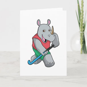 Carte Rhinocéros au hockey avec une batte de hockey