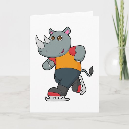 Carte Rhinocéros au patinage sur glace avec patins à gla (Devant)