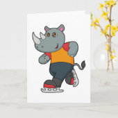 Carte Rhinocéros au patinage sur glace avec patins à gla (Fleur jaune)