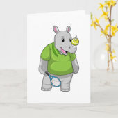 Carte Rhinocéros au tennis avec balle de tennis (Fleur jaune)