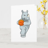 Carte Rhinocéros en joueur de basket-ball avec ballon de (Fleur jaune)