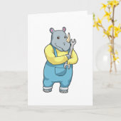 Carte Rhinocéros en mécanicien avec clé à tuyauter (Fleur jaune)