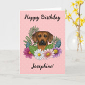 Carte Rhodesian Ridgeback Chien Et Fleurs Joyeux Anniver (Fleur jaune)