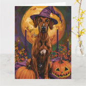 Carte Rhodesian Ridgeback Chien Halloween sorcier Citrou (Fleur jaune)
