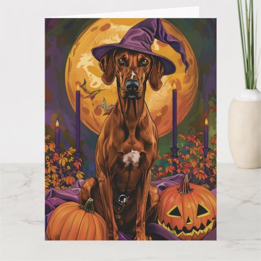 Carte Rhodesian Ridgeback Chien Halloween sorcier Citrou (Devant)