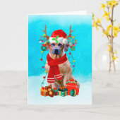 Carte Rhodesian Ridgeback dans la neige avec des cadeaux (Fleur jaune)