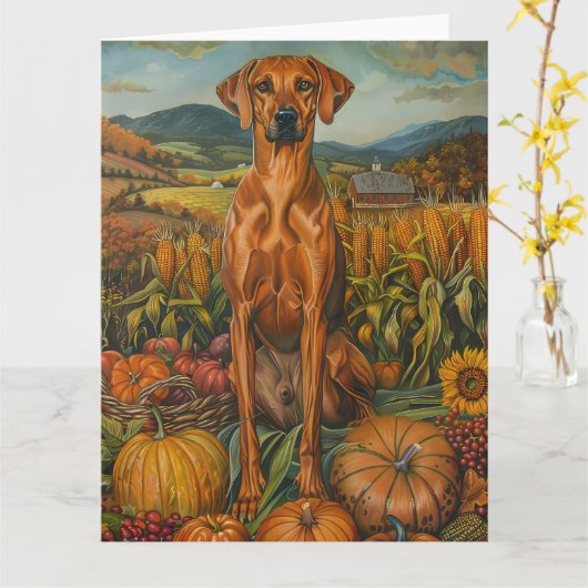 Carte Rhodesian Ridgeback Récolte d'Automne Action de Gr (Fleur jaune)