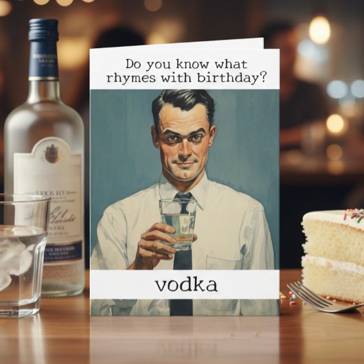 Carte Rhymes avec Anniversaire Vodka Retro Funny