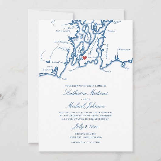 Carte RI Newport Code QR tout-en-un Mariage RSVP (Devant)