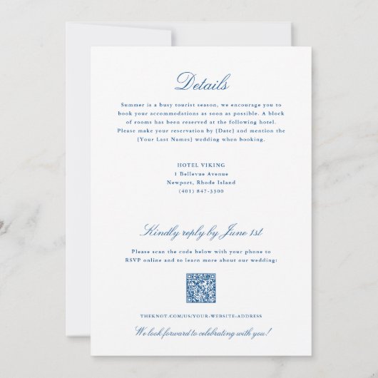 Carte RI Newport Code QR tout-en-un Mariage RSVP (Dos)