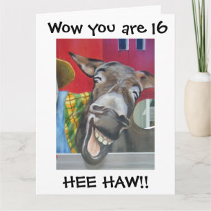 Carte "RIRE DONKEY GREETING" POUR "16ème" voiture d'anni