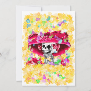 Carte Rire Skeleton Woman dans Red Bonnet