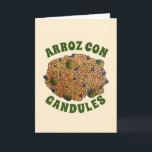 Carte Riz aux pois et au pigeon Porto Ricain<br><div class="desc">Le design présente une illustration originale de l'arroz con gandules,  un plat portoricain à base de riz et de pois d'Angole cuits avec du sofrito et principalement servi à Noël. Avec du porc rôti,  l'arroz con gandules est le plat national de Porto Rico.</div>