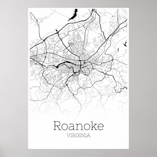 Carte Roanoke - Virginie - Poster de la carte de v (Devant)