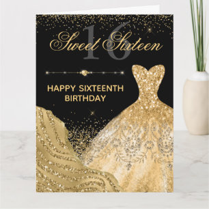Carte Robe à paillettes d'or aquarelle pour un anniversa