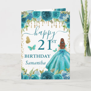 Carte Robe Aqua Princesse aux Cheveux Rouges Anniversair