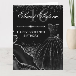 Carte Robe aquarelle noire Sweet 16 Anniversaire