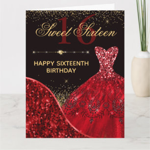 Carte Robe aquarelle rouge Sweet 16 Anniversaire