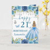 Carte Robe Bleu Clair Princesse Blonde Anniversaire (Fleur jaune)