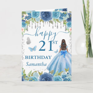 Carte Robe Bleu Clair Princesse Peau Noire Anniversaire
