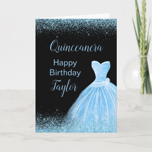 Carte Robe bleu clair Quinceanera Parties scintillant Fa (Devant)