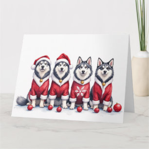 Carte Robe de Noël Alaskan Malamute Chapeau de Père Noël