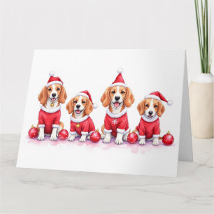 Carte Robe de Noël Beagle Chapeau de Père Noël