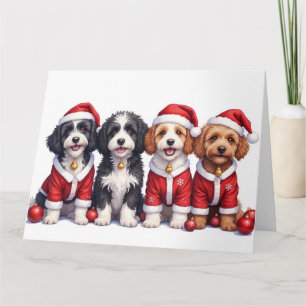 Carte Robe de Noël Bernedoodle Chapeau de Père Noël