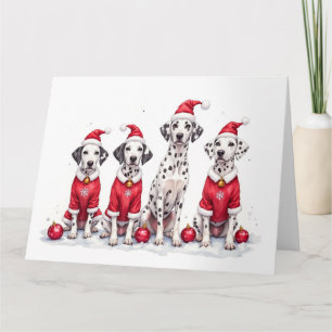 Carte Robe de Noël dalmate avec chapeau de Père Noël