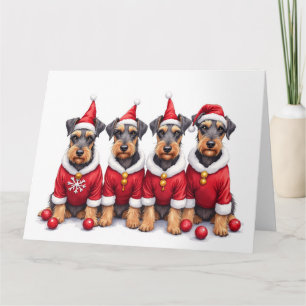 Carte Robe de Noël pour Airedale Terrier avec Chapeau de