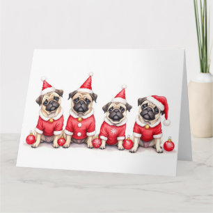 Carte Robe de Noël pour Pug avec Chapeau de Père Noël