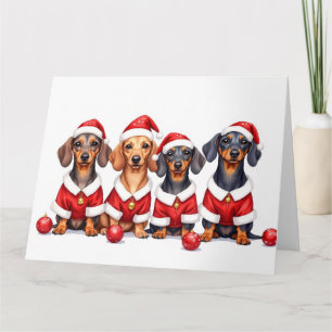 Carte Robe de Noël pour Teckel avec Chapeau de Père Noël