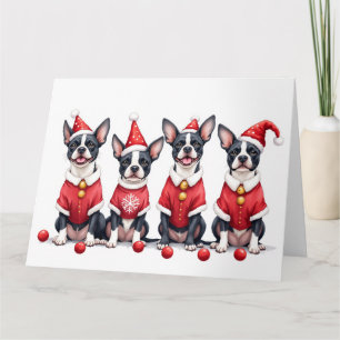 Carte Robe de Noël pour Terrier de Boston avec Chapeau d