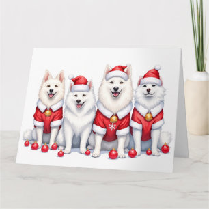 Carte Robe de Noël Samoyède Chapeau de Père Noël