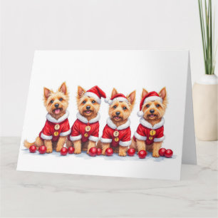 Carte Robe de Noël Terrier Cairn Chapeau de Père Noël