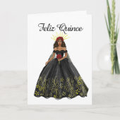 Carte Robe de Quinceanera noir et or Anniversaire (Devant)
