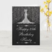 Carte Robe de rideau en diamant noir argent Anniversaire (Fleur jaune)
