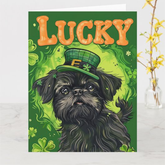Carte Robe de St Patrick pour Affenpinscher (Fleur jaune)