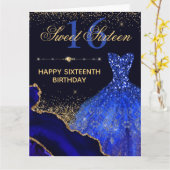 Carte Robe et agate bleu Aquarelle Douce 16 Anniversaire (Fleur jaune)
