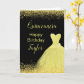 Carte Robe jaune vif de Quinceanera fausse brillance (Fleur jaune)