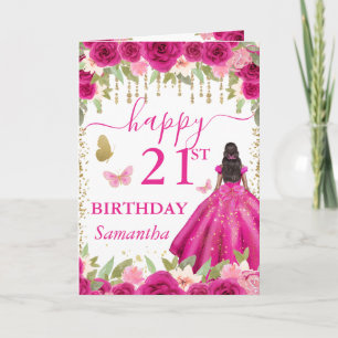 Carte Robe Rose Fuschia Peau Noire Princesse Anniversair