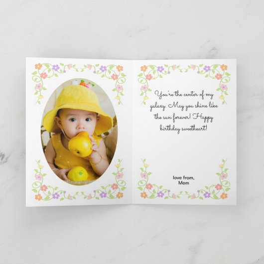 Carte Robe rose mignonne Princesse Floral Photo Annivers (Intérieur)