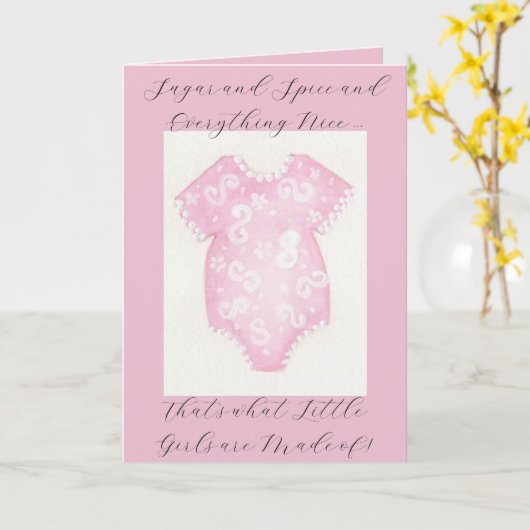 Carte Robe rose pour bébé (Fleur jaune)