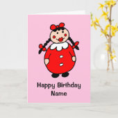 Carte Robe rouge fille mignonne Caricature des cheveux n (Fleur jaune)