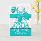 Carte Robe Turquoise 13e anniversaire de la petite-fille (Fleur jaune)