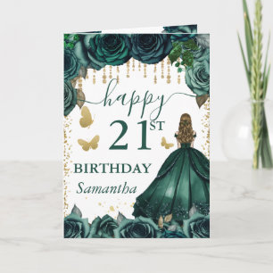 Carte Robe verte émeraude Princesse blonde Anniversaire