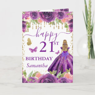 Carte Robe violette Blonde Haired Princesse Anniversaire