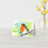 Carte Robin aquarelle personnalisable (Fleur jaune)