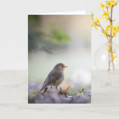 Carte Robin Bird Nature Photo (Fleur jaune)