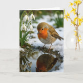 Carte Robin d'anniversaire avec perce-neige (Fleur jaune)